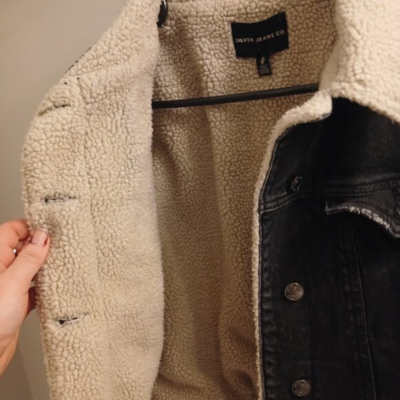 Silver Jeans Co. Black Jean Jacket with Sherpa Lining - Women's S/P - Picture 7 of 8